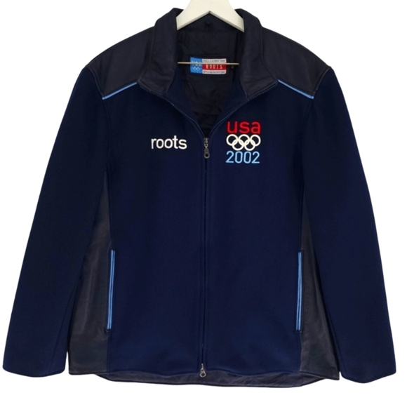 Vintage Roots Official 2002 U.S. Olympic Team Wool Leather Jacket - Picture 1 of 8